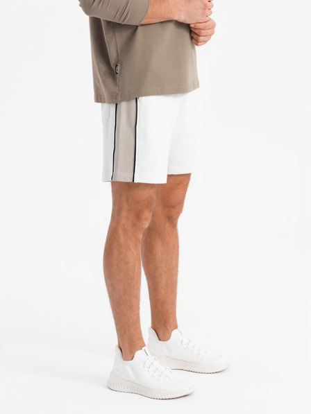 Ombre Clothing Moške kratke trenirka hlače z širokimi črtami - bele