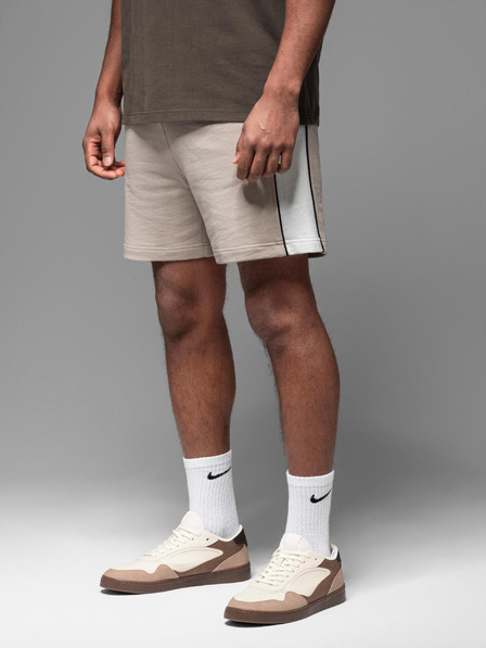 Ombre Clothing Moške kratke trenirka hlače z širokimi črtami - bež