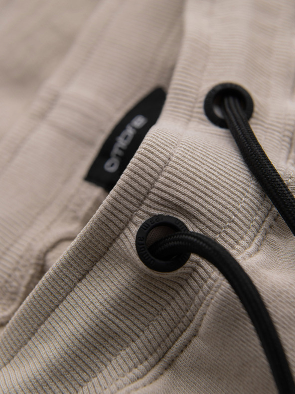 Ombre Clothing Moške kratke trenirka hlače z širokimi črtami - bež