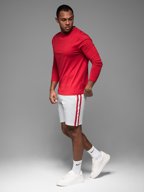 Ombre Clothing Moške trenirka kratke hlače z obrobjem in rebrastim pasom - siv meliran