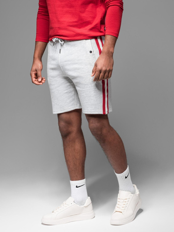 Ombre Clothing Moške trenirka kratke hlače z obrobjem in rebrastim pasom - siv meliran