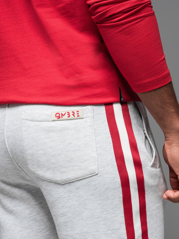 Ombre Clothing Moške trenirka kratke hlače z obrobjem in rebrastim pasom - siv meliran