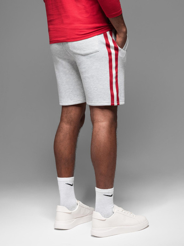 Ombre Clothing Moške trenirka kratke hlače z obrobjem in rebrastim pasom - siv meliran
