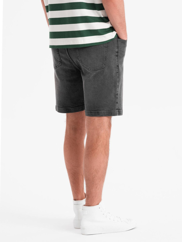 Ombre Clothing Moške kratke hlače z elastičnim pasom in opranim učinkom - sive