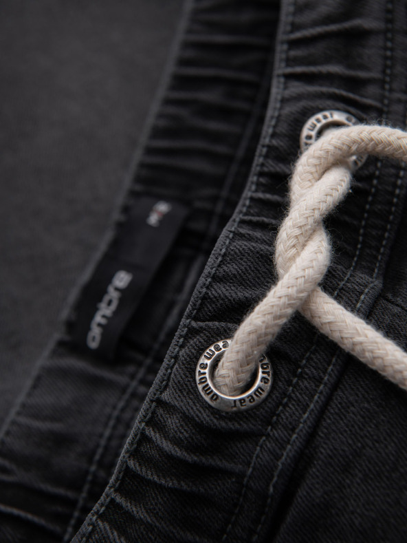 Ombre Clothing Moške kratke hlače z elastičnim pasom in opranim učinkom - sive