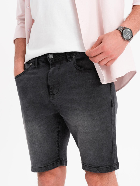 Ombre Clothing Moške jeans kratke hlače klasičnega kroja - črne