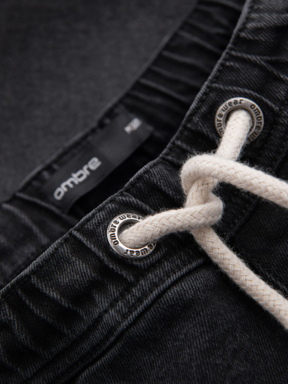 Ombre Clothing Moške kratke hlače z elastičnim pasom in opranim učinkom - črne