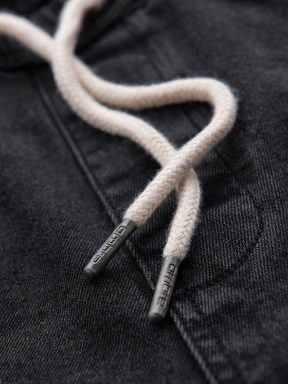 Ombre Clothing Moške kratke hlače z elastičnim pasom in opranim učinkom - črne