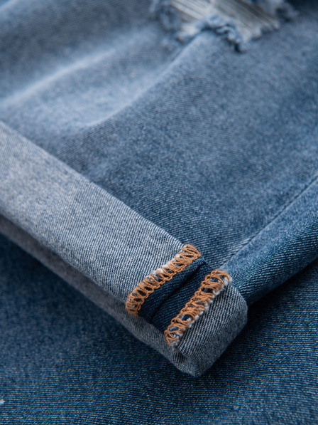 Ombre Clothing Moške kratke jeans kratke hlače z raztrganimi hlačnicami - modre