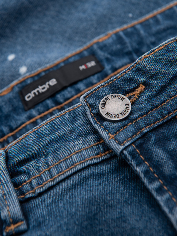 Ombre Clothing Moške kratke jeans kratke hlače z raztrganimi hlačnicami - modre