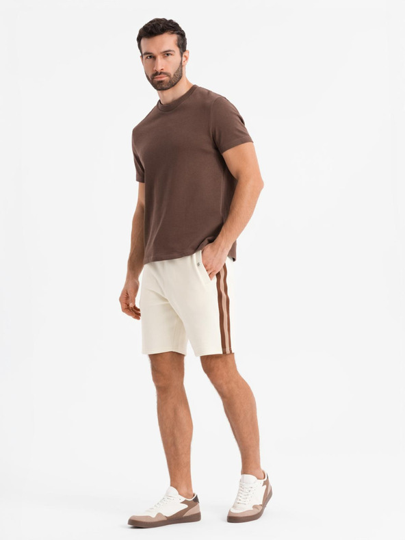 Ombre Clothing Moške trenirka kratke hlače z obrobjem in rebrastim pasom - kremne