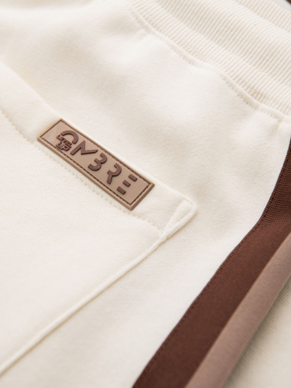 Ombre Clothing Moške trenirka kratke hlače z obrobjem in rebrastim pasom - kremne