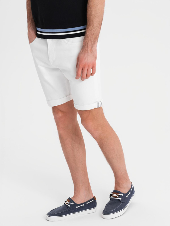 Ombre Clothing Moške jeans kratke hlače z zavihano hlačnico - bele