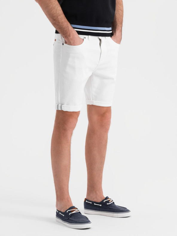 Ombre Clothing Moške jeans kratke hlače z zavihano hlačnico - bele