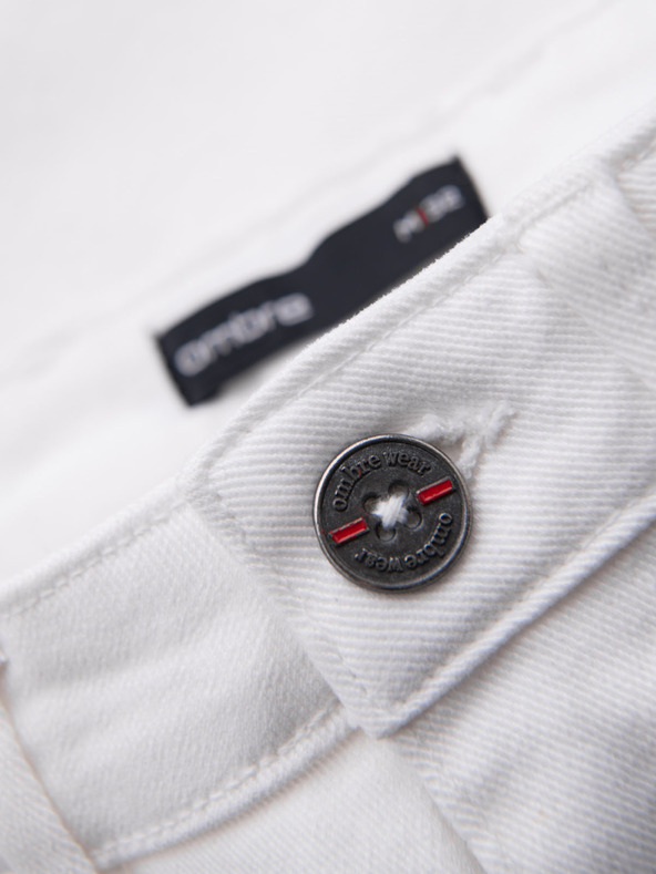 Ombre Clothing Moške jeans kratke hlače z zavihano hlačnico - bele