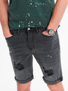 Ombre Clothing Moške kratke jeans kratke hlače z raztrganinami in zavihano hlačnico - sive
