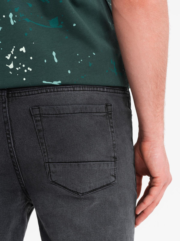 Ombre Clothing Moške kratke jeans kratke hlače z raztrganinami in zavihano hlačnico - sive