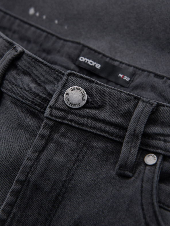 Ombre Clothing Moške kratke jeans kratke hlače z raztrganinami in zavihano hlačnico - sive