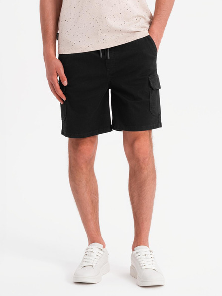 Ombre Clothing Moške bombažne kratke hlače z elastičnim pasom - črne