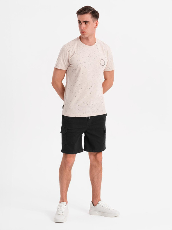 Ombre Clothing Moške bombažne kratke hlače z elastičnim pasom - črne