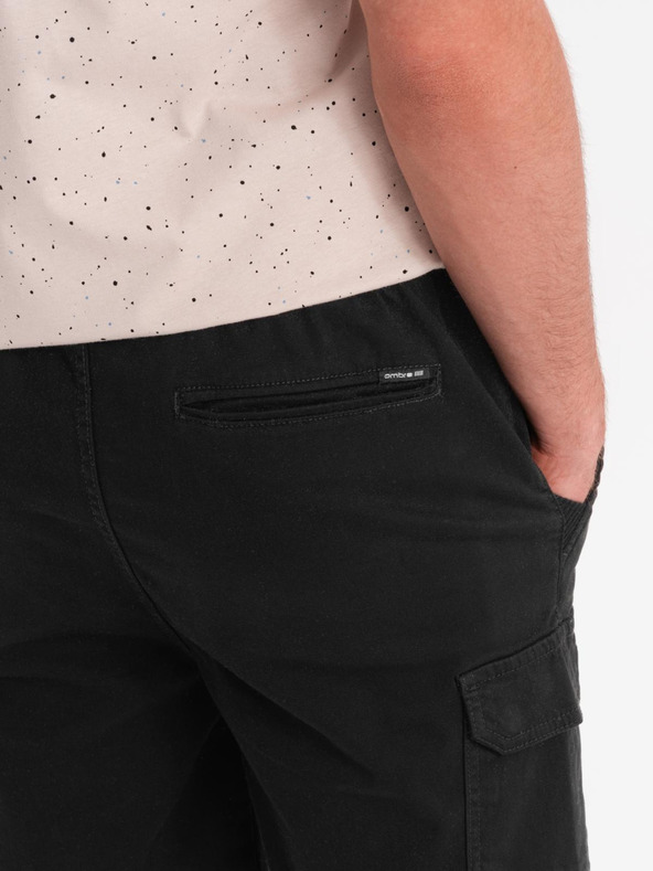 Ombre Clothing Moške bombažne kratke hlače z elastičnim pasom - črne