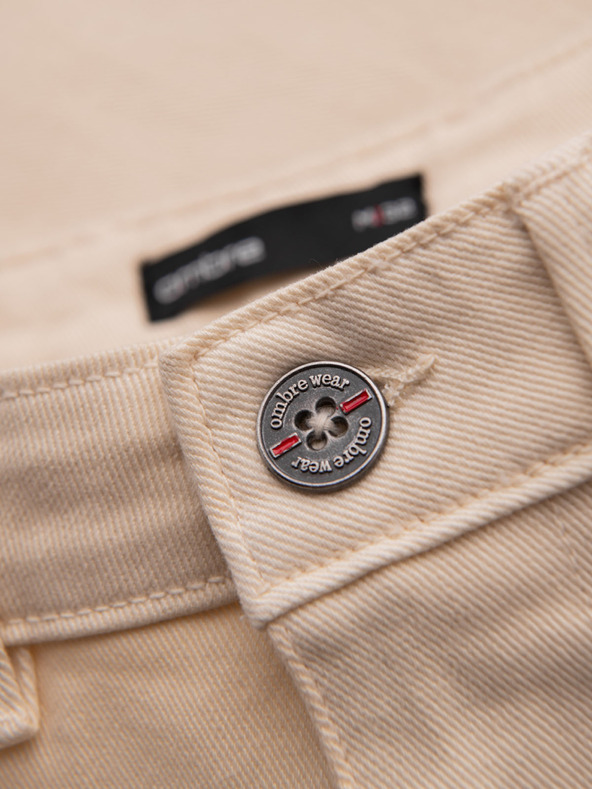 Ombre Clothing Moške jeans kratke hlače z zavihano hlačnico - kremne