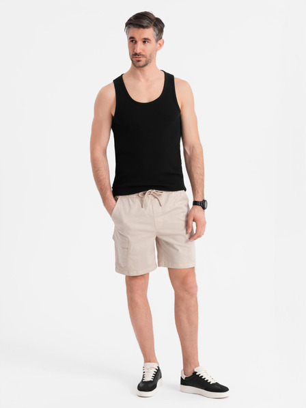 Ombre Clothing Moške ohlapne kratke hlače z cargo žepi - kremne