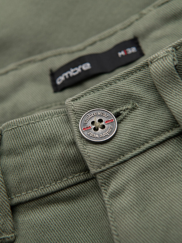 Ombre Clothing Moške klasične jeans kratke hlače z zavihano hlačnico - svetlo olivne
