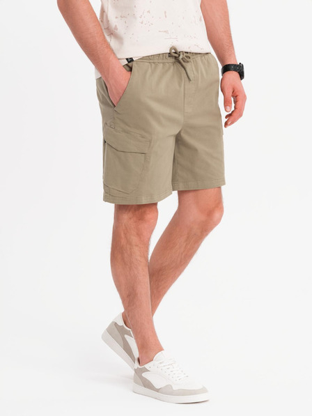 Ombre Clothing Moške ohlapne kratke hlače z cargo žepi - svetlo olivne