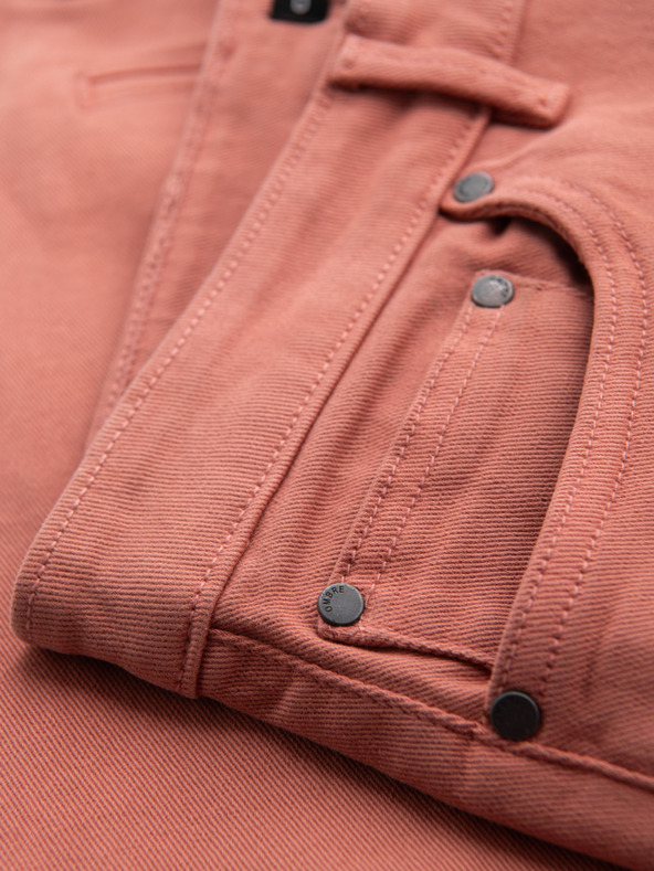 Ombre Clothing Moške jeans kratke hlače z zavihano hlačnico - koralna