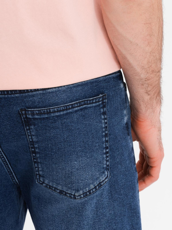 Ombre Clothing Moške kratke hlače z elastičnim pasom in opranim učinkom - modre