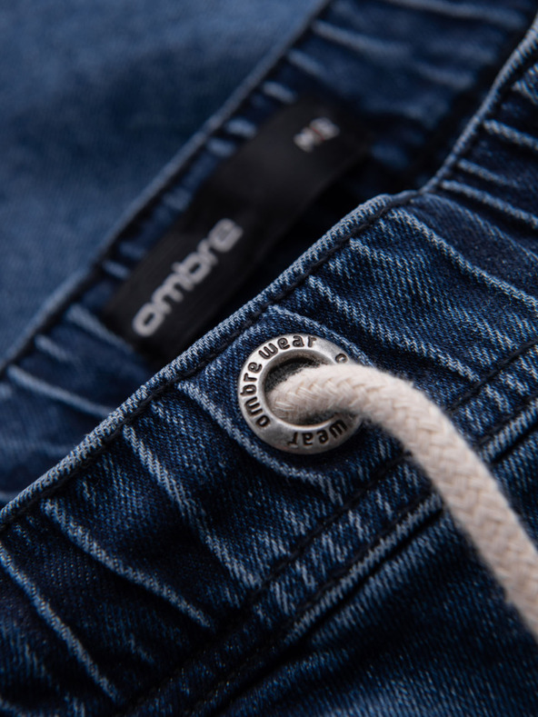 Ombre Clothing Moške kratke hlače z elastičnim pasom in opranim učinkom - modre