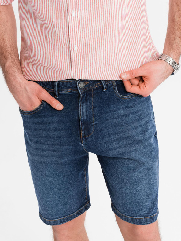 Ombre Clothing Moške kavbojske kratke hlače klasičnega kroja - temno modre