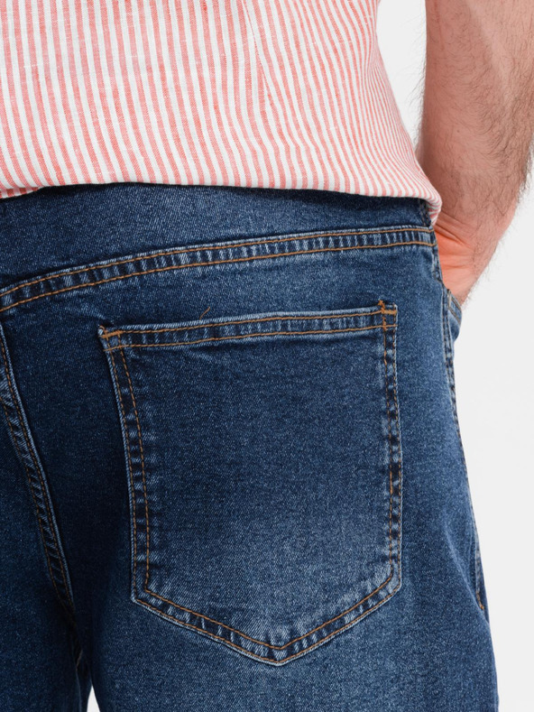 Ombre Clothing Moške kavbojske kratke hlače klasičnega kroja - temno modre