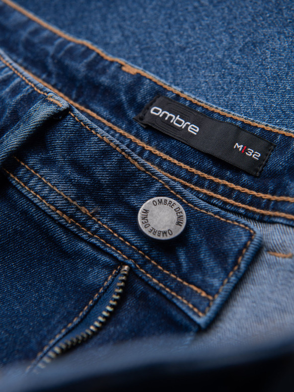 Ombre Clothing Moške kavbojske kratke hlače klasičnega kroja - temno modre