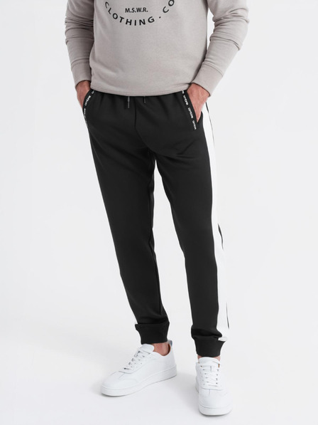 Ombre Clothing Moške trenirka hlače s kontrastnim obrobjem - črne