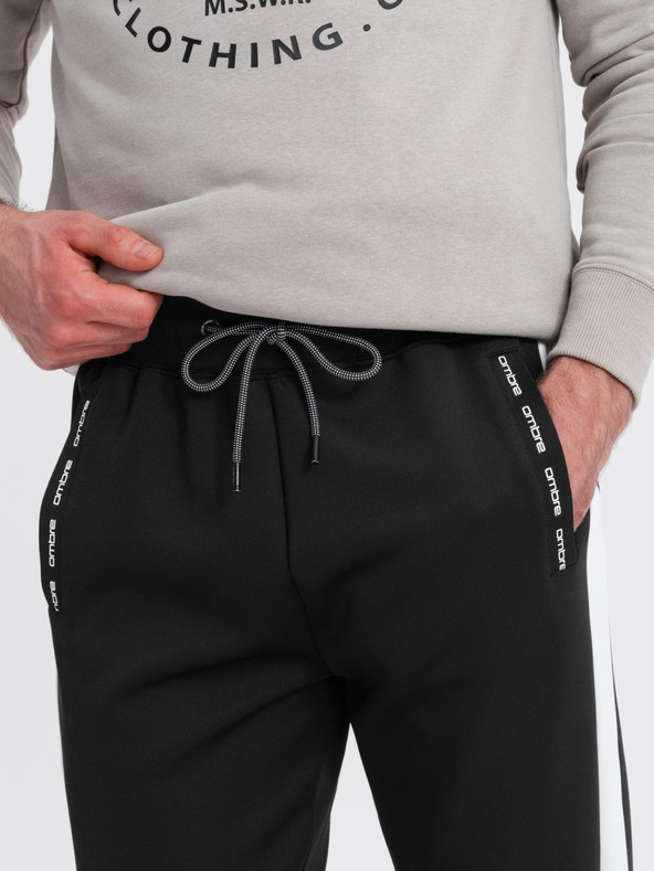 Ombre Clothing Moške trenirka hlače s kontrastnim obrobjem - črne