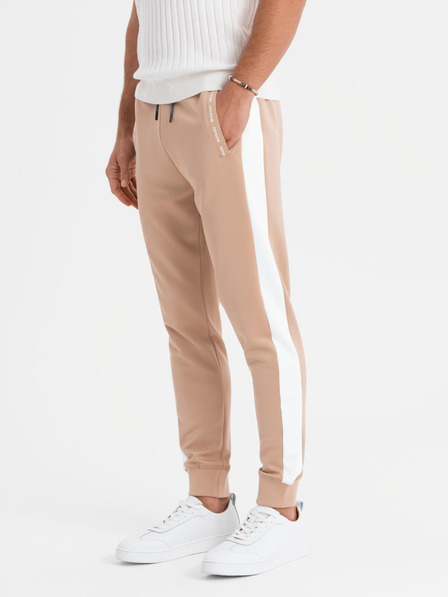 Ombre Clothing Moške jogger hlače z kontrastnimi črtami - bež