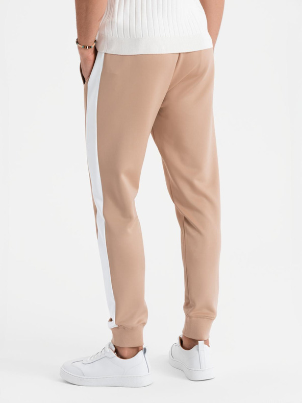 Ombre Clothing Moške jogger hlače z kontrastnimi črtami - bež