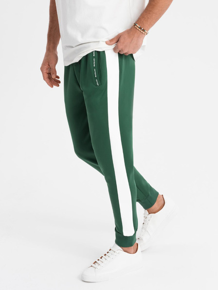 Ombre Clothing Moške trenirka hlače s kontrastnim obrobjem - temno zelene
