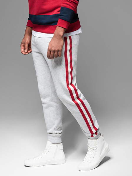 Ombre Clothing Moške trenirka hlače z obrobjem in rebrastimi hlačnicami - siva melanž