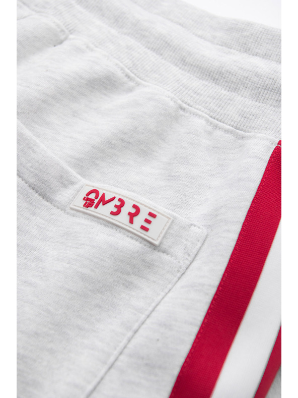 Ombre Clothing Moške trenirka hlače z obrobjem in rebrastimi hlačnicami - siva melanž