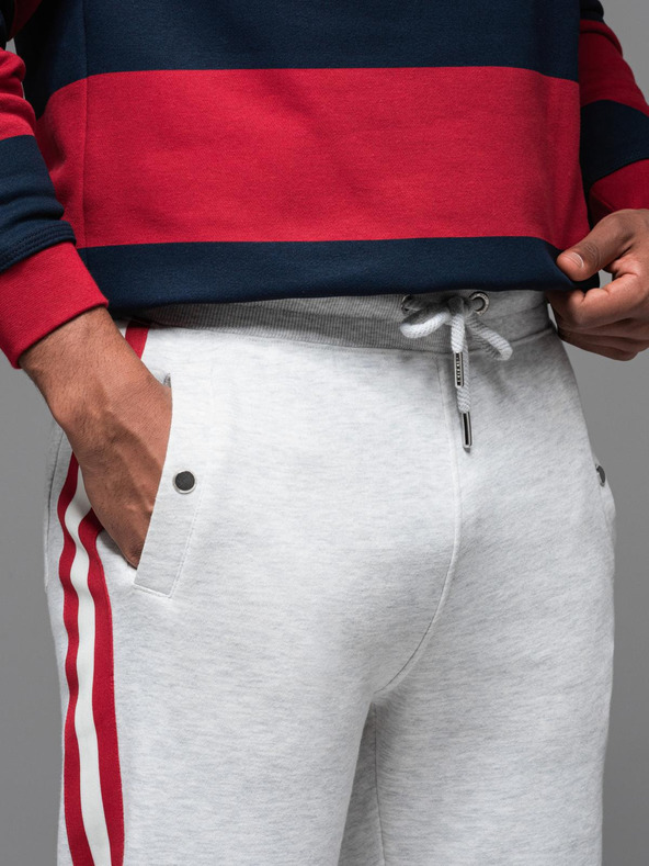 Ombre Clothing Moške trenirka hlače z obrobjem in rebrastimi hlačnicami - siva melanž