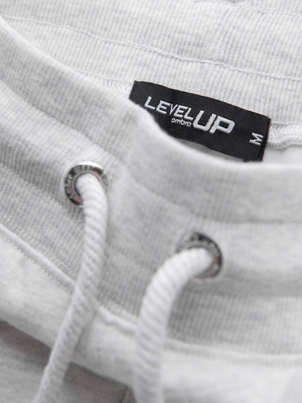 Ombre Clothing Moške trenirka hlače z obrobjem in rebrastimi hlačnicami - siva melanž