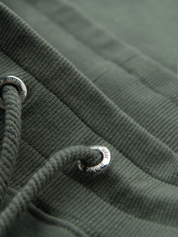 Ombre Clothing Moške trenirka hlače z obrobjem in rebrastimi hlačnicami - olivne