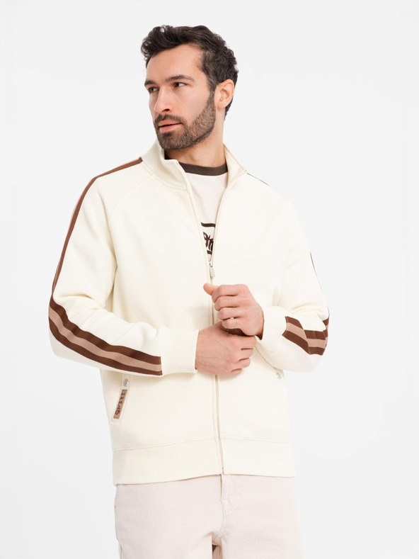 Ombre Clothing Moška jopica z visokim ovratnikom in obrobjem - kremna