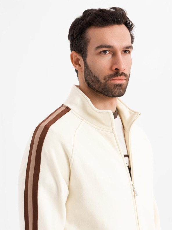 Ombre Clothing Moška jopica z visokim ovratnikom in obrobjem - kremna