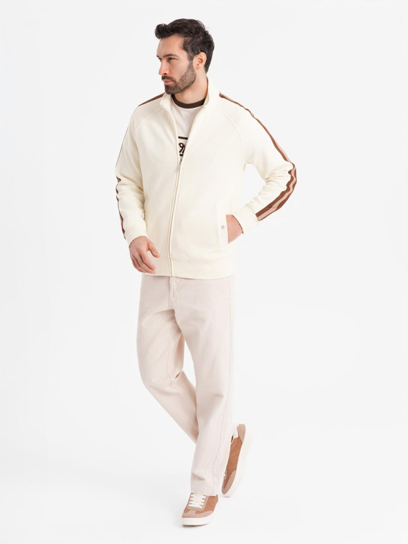 Ombre Clothing Moška jopica z visokim ovratnikom in obrobjem - kremna