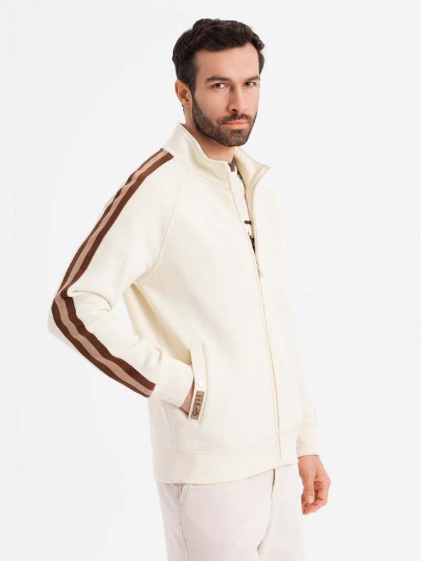 Ombre Clothing Moška jopica z visokim ovratnikom in obrobjem - kremna