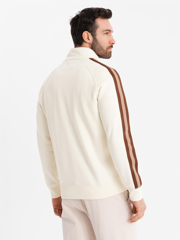Ombre Clothing Moška jopica z visokim ovratnikom in obrobjem - kremna